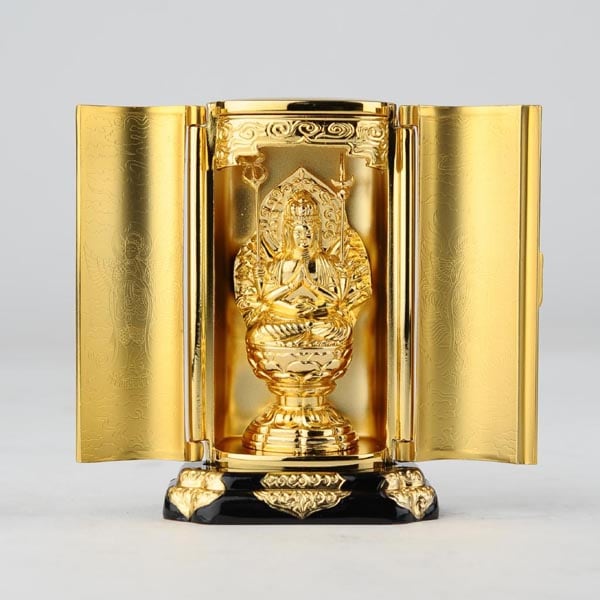 虚空蔵菩薩 - 厨子入り 純金メッキ仕上げ 総高9.7cm 高岡銅器