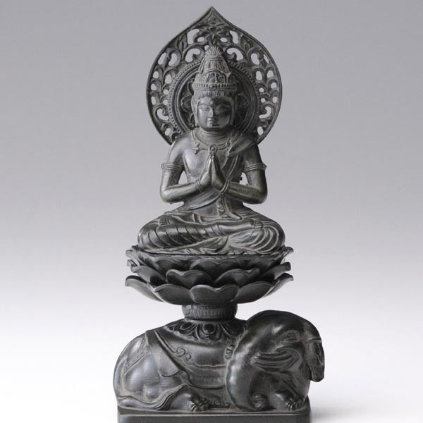 普賢菩薩 - 合金製 古美青銅仕上げ 総高15cm 高岡銅器