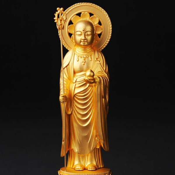 地蔵菩薩 - 円光背 総高15cm 純金メッキ 高岡銅器
