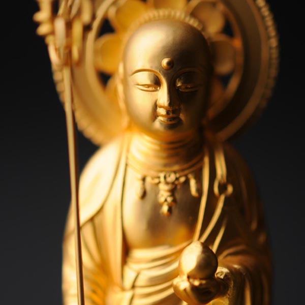 地蔵菩薩 - 円光背 総高15cm 純金メッキ 高岡銅器
