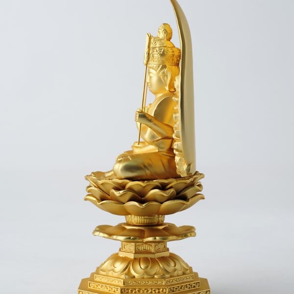 千手観音 - 合金製 純金メッキ仕上げ 総高15.5cm 高岡銅器