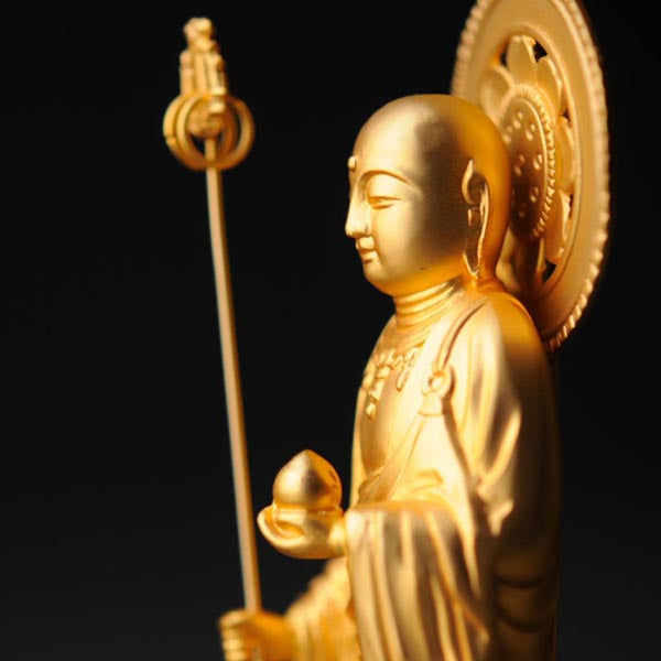 地蔵菩薩 - 円光背 総高15cm 純金メッキ 高岡銅器