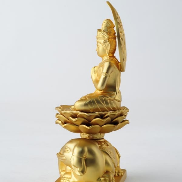 普賢菩薩 - 合金製 純金メッキ仕上げ 総高15cm 高岡銅器