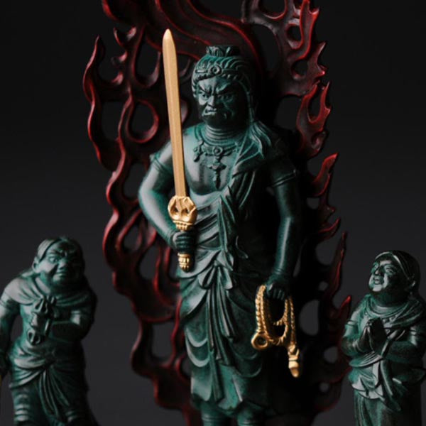 童子不動明王 - 総高16cm 青銅彩色 高岡銅器