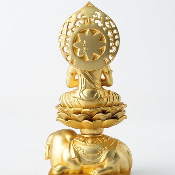 普賢菩薩 - 合金製 純金メッキ仕上げ 総高15cm 高岡銅器