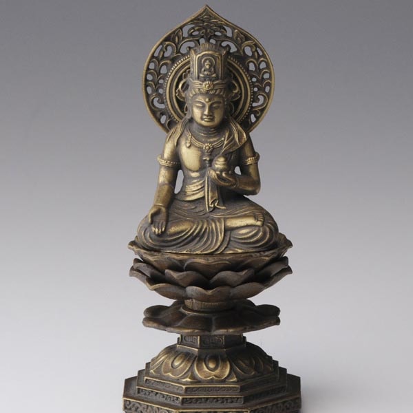 虚空蔵菩薩 - 合金製　古美金仕上げ　総高15cm　高岡銅器