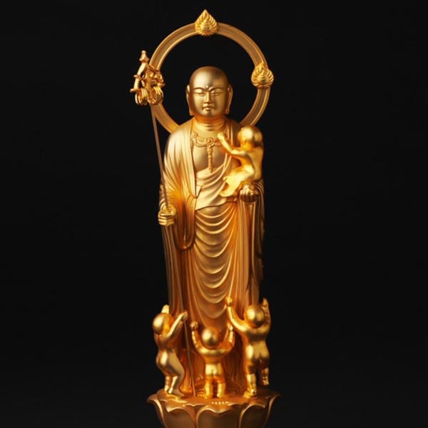 子安地蔵菩薩 - 総高26cm　純金メッキ仕上げ　高岡銅器