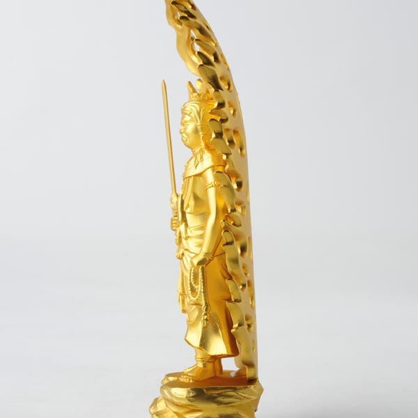 不動明王 - 合金製　純金メッキ仕上げ　総高15.5cm　高岡銅器