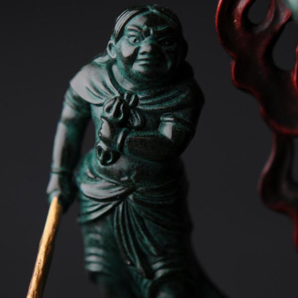 童子不動明王 - 総高16cm　青銅彩色　高岡銅器