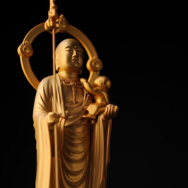 子安地蔵菩薩 - 総高26cm　純金メッキ仕上げ　高岡銅器