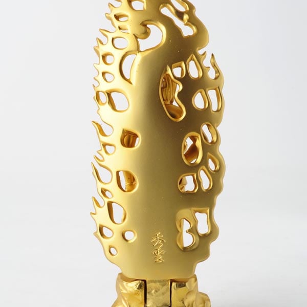 不動明王 - 合金製　純金メッキ仕上げ　総高15.5cm　高岡銅器