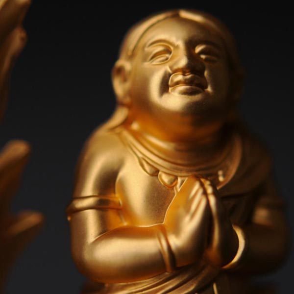 童子不動明王 - 総高16cm　純金メッキ　高岡銅器