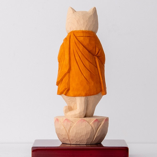木彫りの立薬師猫 袈裟を着た猫仏さま